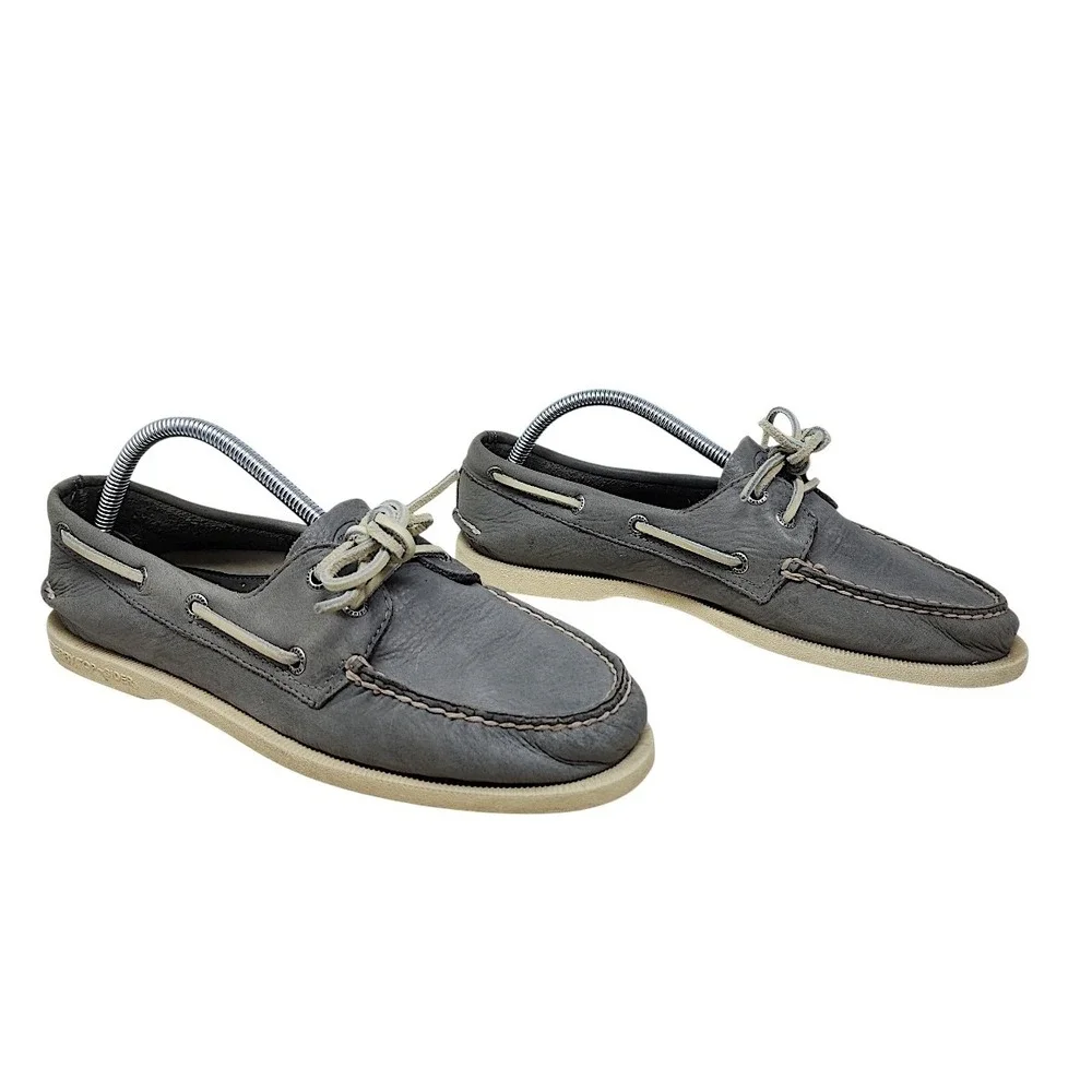 Sperry Top Sider 8.5 M Men Gray Leather Authentic Original Boat Shoes Classic